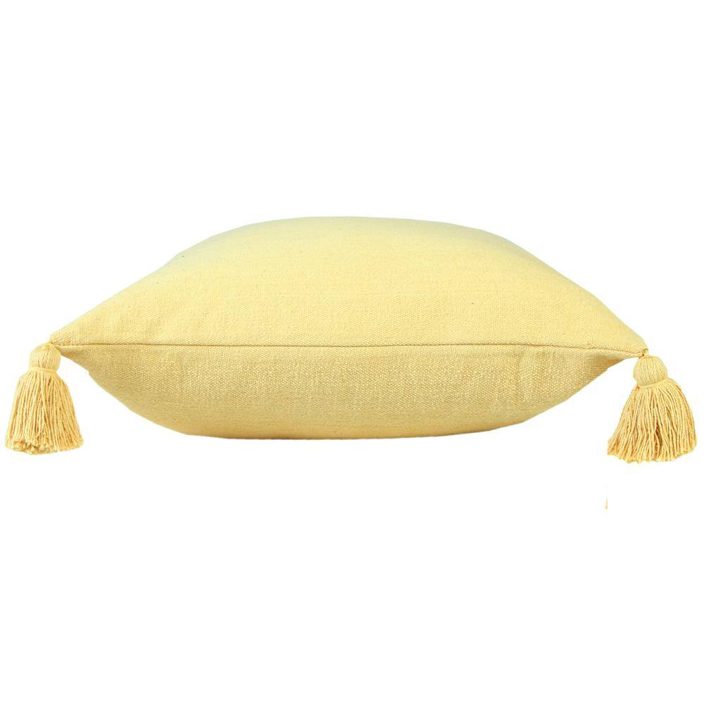 Yellow Cotton Square Throw Pillow with Tassels