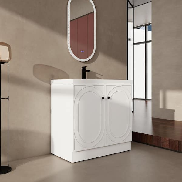 Sheffield 35.4 in. W x 19.7 in. D x 35.4 in. H Freestanding Bath Vanity Cabinet in White with White Resin Top