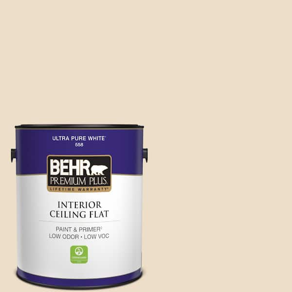 BEHR PREMIUM PLUS 1 gal. #710C-2 Raffia Cream Ceiling Flat Interior Paint