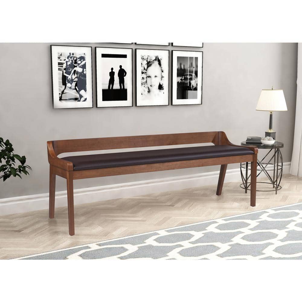 Rasmus Chestnut Brown Acacia Wood Dining Bench with Faux Leather Seat