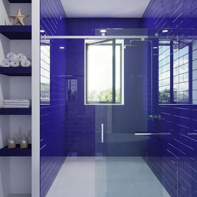 Blue 4 in. x 16 in. Polished Glass Mosaic Tile (5.33 sq. ft./Case)