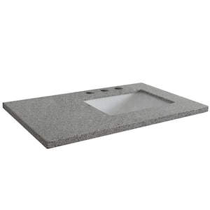 37 in. W x 22 in. D x 2 in. H Gray Granite Vanity Top with Right Side Rectangular Sink