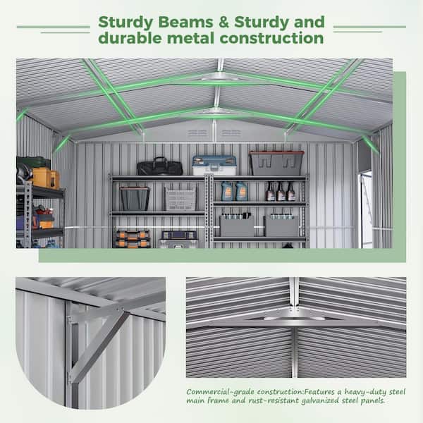 VIWAT 12 ft. W x 20 ft. D Metal Outdoor Storage Garden Tool Steel