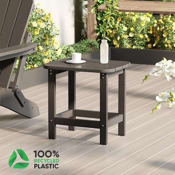 Coffee Plastic Outdoor Side Table, Patio Adirondack Square End Table, Weather Resistant