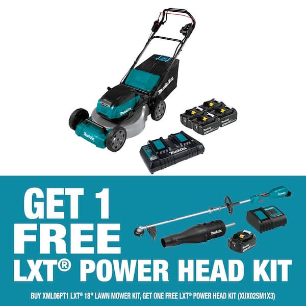 18 in. 18V X2 (36V) LXT Walk Behind Lawn Mower Kit w/ 4 Batteries(5.0 Ah) w/ bonus 18V LXT Couple Shaft Power Head Kit