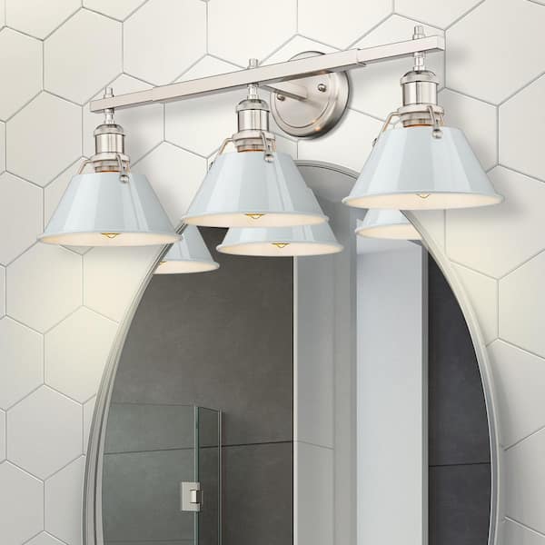 Golden Lighting - Orwell 27.25 in. 3-Light Pewter and Dusky Blue Vanity Light