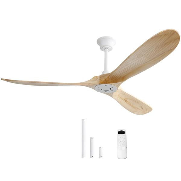 Sofucor 60 in. Indoor/Outdoor Modern Solid White Wood Ceiling Fan with Downrod and 6-Speed Remote Control Included