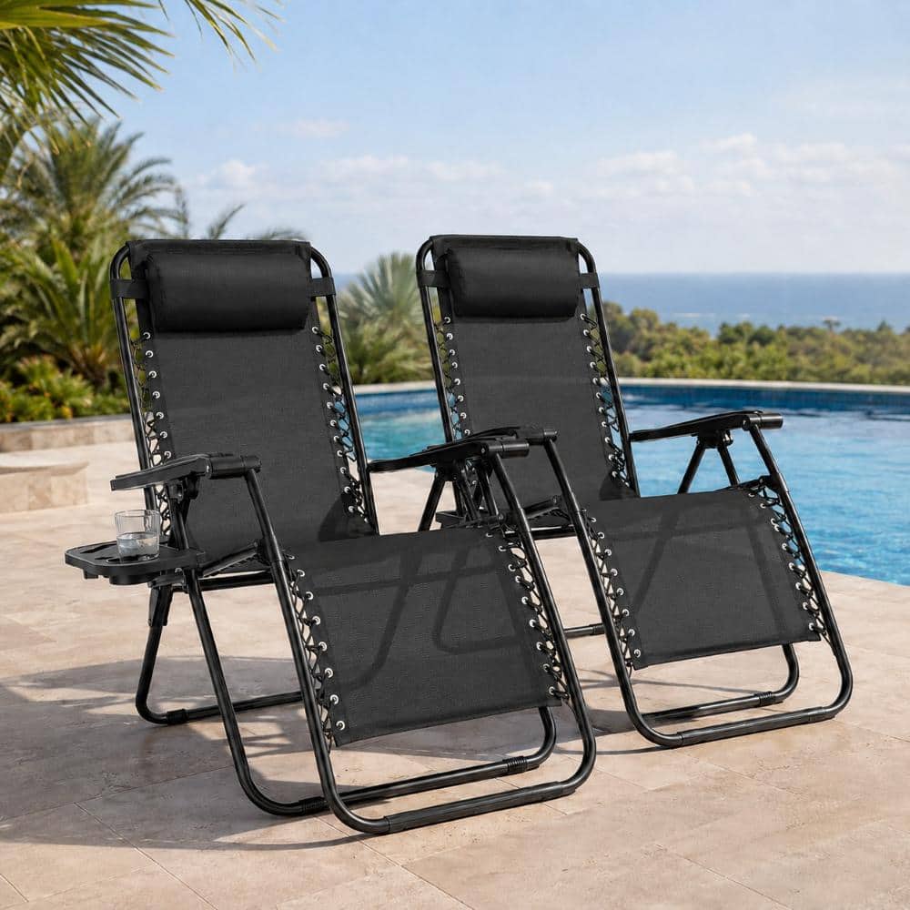 Yangming Set of 2 Zero Gravity Folding Patio Chairs, Black Metal