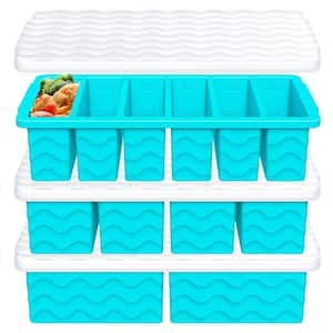 3 Pack Lake blue Silicone Freezer Trays with Lid, 2 Large 2-Cup 4 Medium 1-Cup 6 Small 1/2-Cup, Meal Prep Freezing Soup