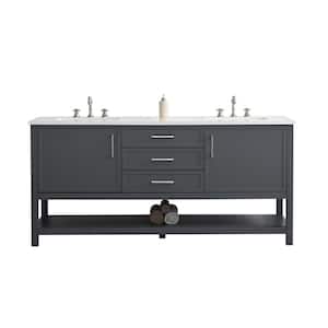 Arlo 72 in. W x 22 in. D x 34 in. H Bath Vanity in Dark Gray with Engineered Stone Top in Ariston White with White Sinks