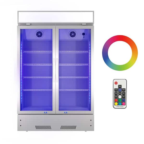 Aoibox 38 in. 17.1 cu. ft. Commercial 2-Glass Door Reach-In Refrigerator in Silver with LED Lighting, ETL Approved