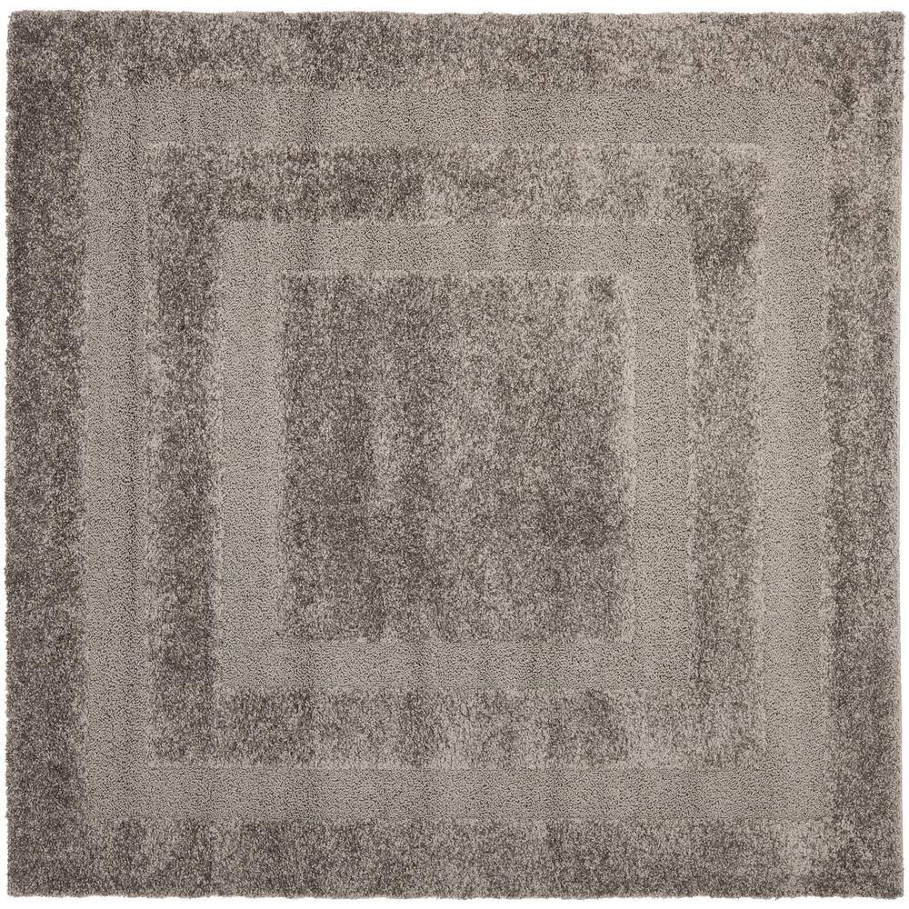Plush Gray Square Shag Area Rug, Synthetic 5' x 5', Easy Care