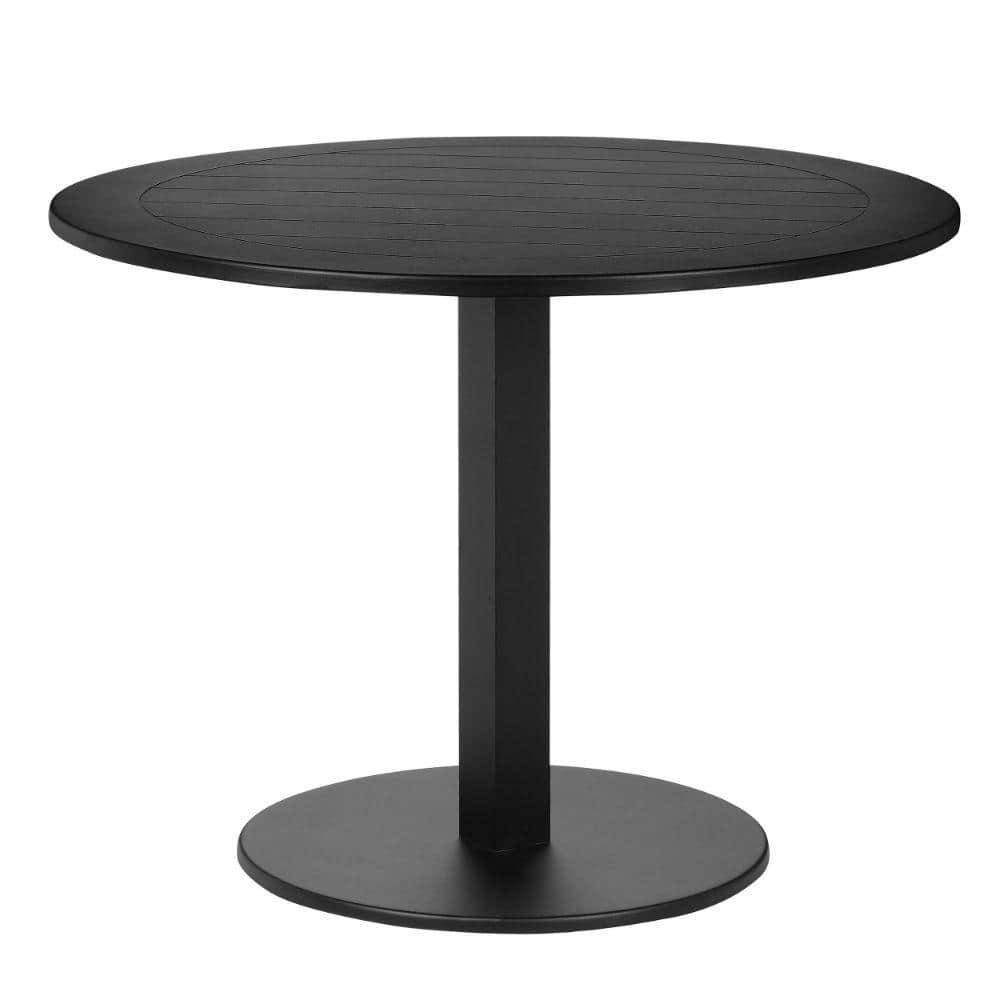 Benjara 35 in. Black Wood Top 4 Legs Dining Table with Aluminum Frame