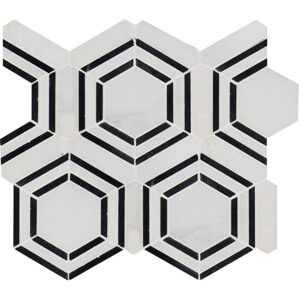 Bianco Hexagon Polished Marble Mosaic Tile Sheet