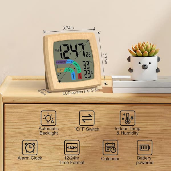 Afoxsos Modern Woodgrain Digital Battery Operated Alarm Desk Clock