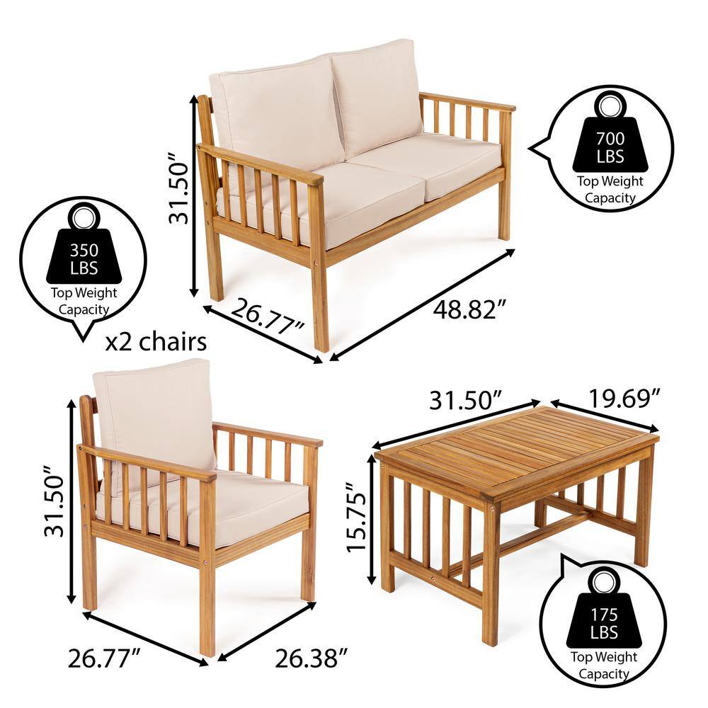 Everly 4-Piece Beige Acacia Wood Outdoor Patio Set