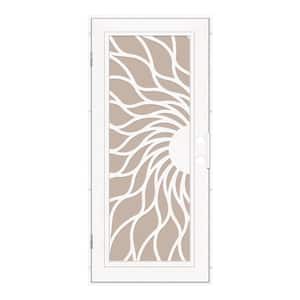 Sunfire 36 in. x 80 in. Right Hand/Outswing White Aluminum Security Door with Desert Sand Perforated Metal Screen