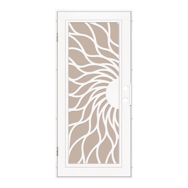 Sunfire 30 in. x 80 in. Right Hand/Outswing White Aluminum Security Door with Desert Sand Perforated Metal Screen