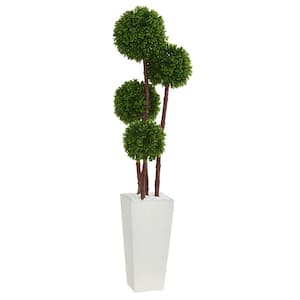4 in. UV Resistant Indoor/Outdoor Boxwood Artificial Topiary Tree in Planter