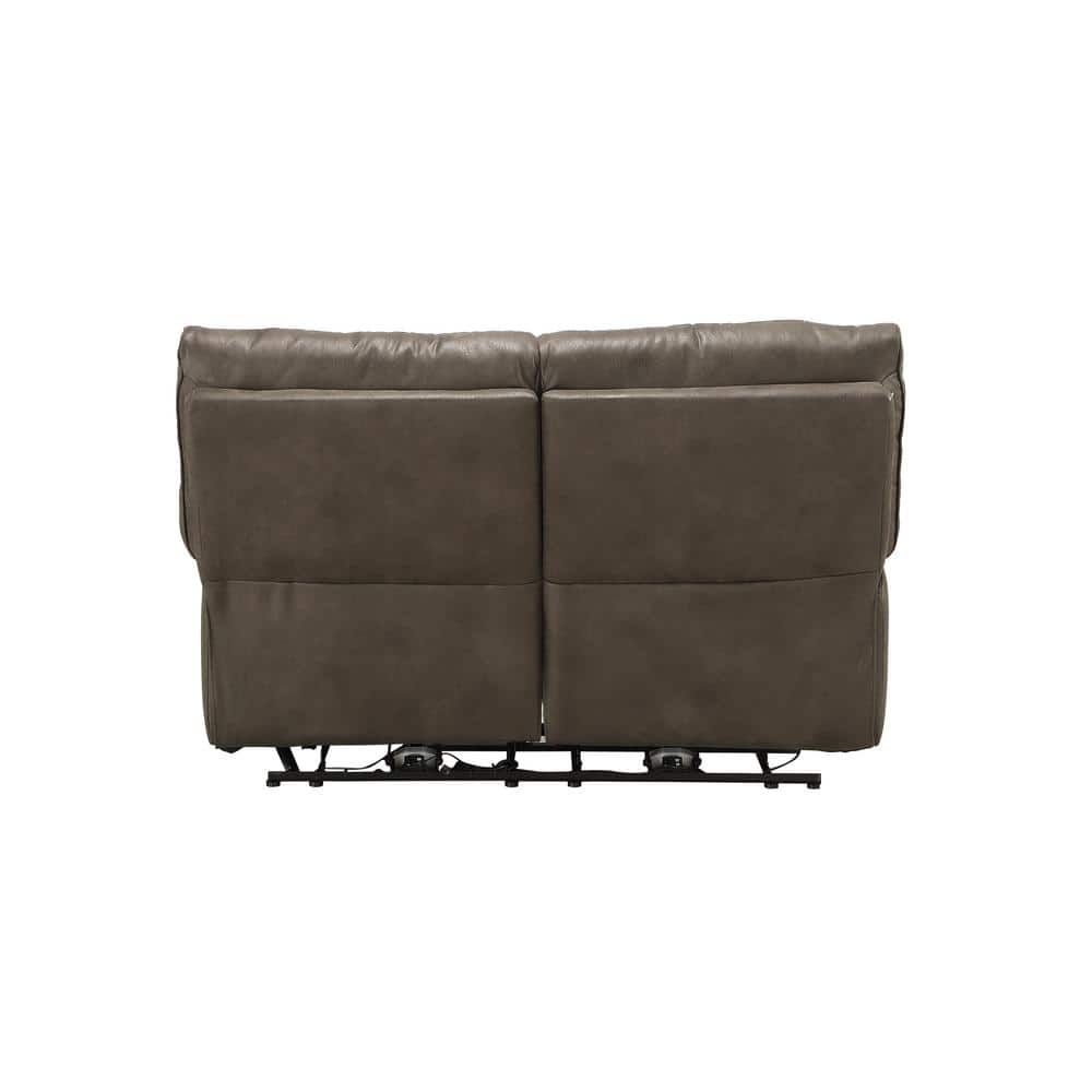 Gray Leather Tufted Power Motion Loveseat with Pillow-Top Arms