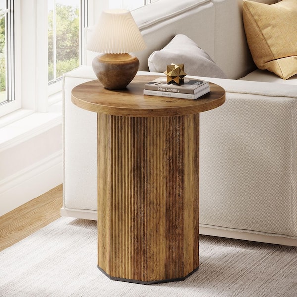 BYBLIGHT Kerlin 19.6 in. Brown Round Engineered Wood End Table Circle Side Table for Living Room