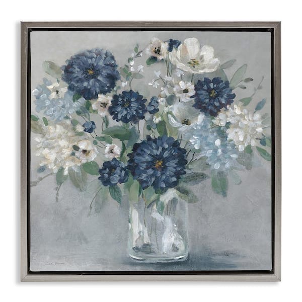 Blue Mums Mixed Bouquet by Carol Robinson Gray Floater Frame Nature Graphic Art Print 25 in. x 25 in.