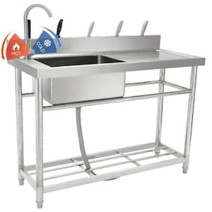 Stainless Steel Utility Sink, 1 Compartment Free Standing Small Sink w/Workbench Faucet and legs, 39.4 x 19.1 x 37.4 in.