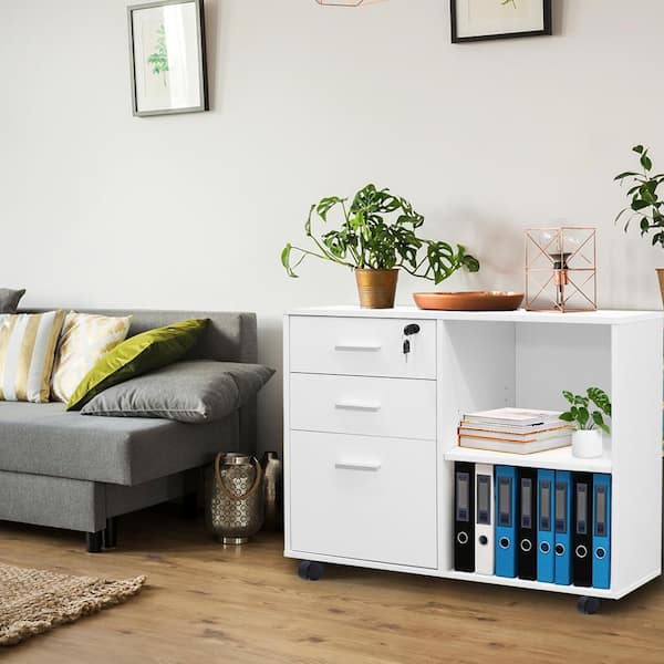 The Basket Lady 3 Drawer White Mobile, Ikea Wooden Filing Cabinet With Lock
