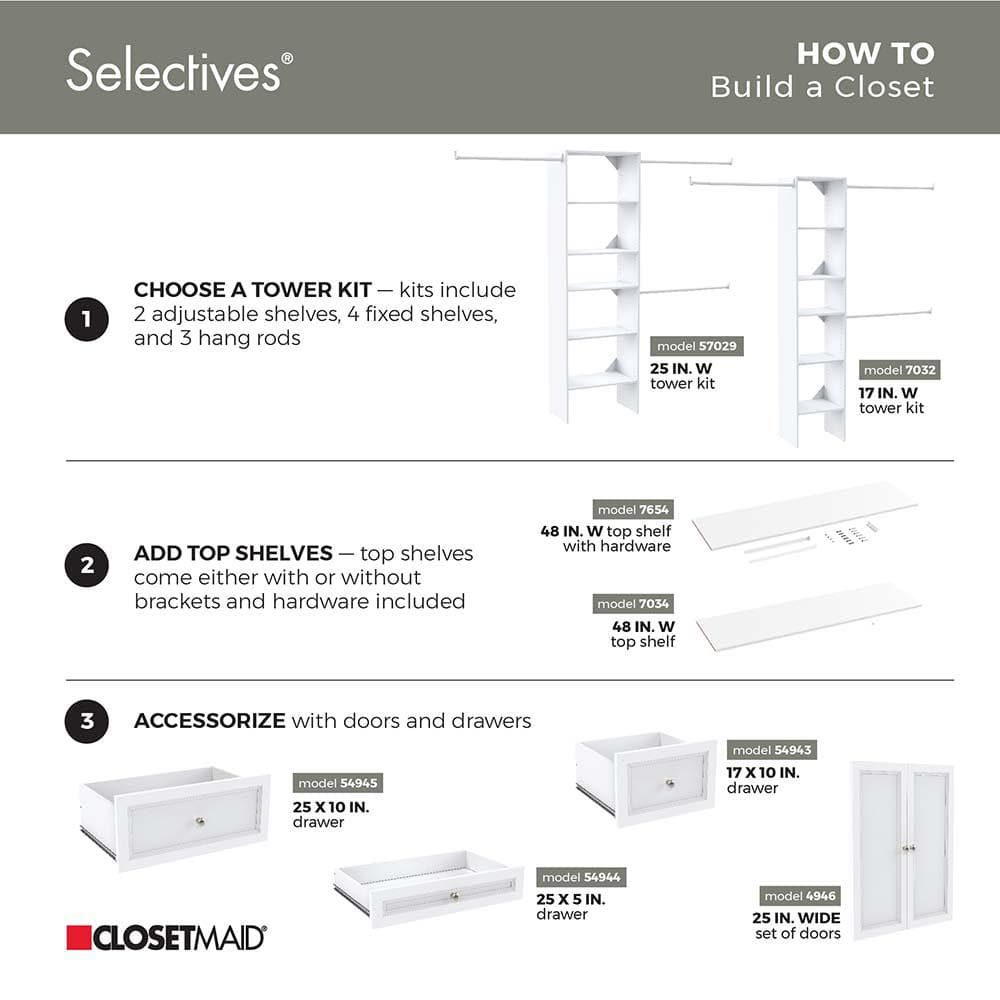 Pure White Adjustable Closet System with Drawers and Shelves