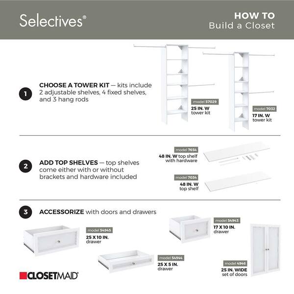 ClosetMaid Selectives 76.85 in. W x 112.85 W White Basic Narrow 