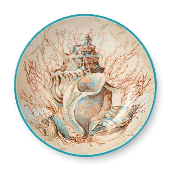 Escape to the Sea 13 in. 128 fl. oz. Multi-Colored Ceramic Serving Bowl