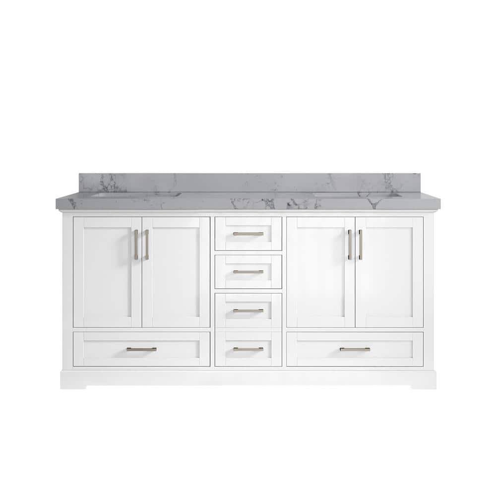 Boston 72 in. W x 22 in. D x 36 in. H Double Sink Bath Vanity in White with 2 in. Venatino Quartz Top price history on PriceWatchPro