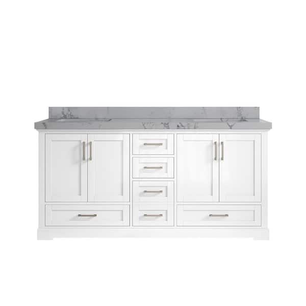 Willow Collections Boston 72 in. W x 22 in. D x 36 in. H Double Sink Bath Vanity in White with 2 in. Venatino Quartz Top