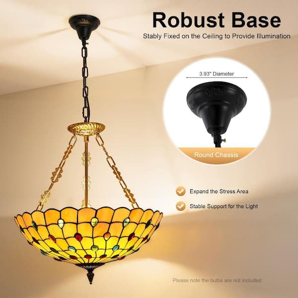 OUKANING 20.5 in. 5-Light Retro Stained Glass Shade Semi-Flush