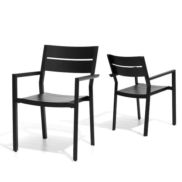 Black Stackable Armchairs Rust-Proof Aluminum Outdoor Dining Chairs Set of 6