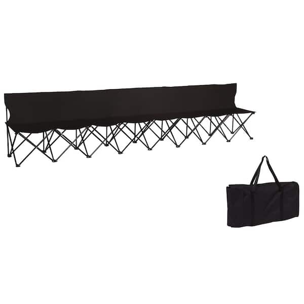 Trademark Innovations Portable 8-Seater Folding Black Team Sports Sideline Chair with Back