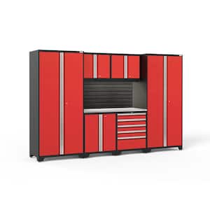 Pro Series 128 in. W x 84.75 in. H x 24 in. D 18-Gauge Steel Garage Cabinet Set in Red (7-Piece)
