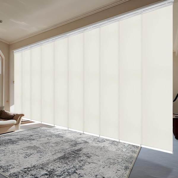 EMOH Putty 120 in. - 218 in. W x 94 in. L Adjustable 10-Panel White Double Rail Panel Track with 23.5 in. Slates