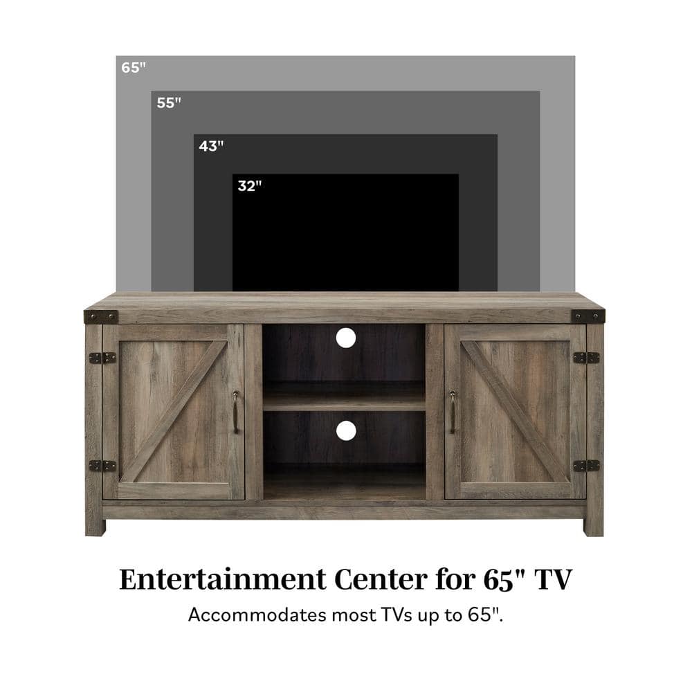 Rustic Oak 58" Modern Farmhouse Barn Door Media Console
