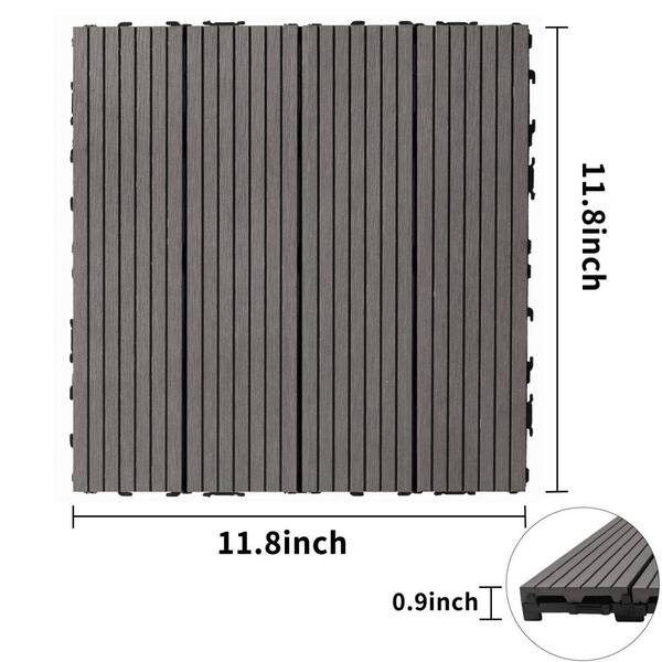 Tidoin Outdoor 1 ft. x 1 ft. Composite Interlocking Tile Deck Tile in Light Gray(20 Per Box)