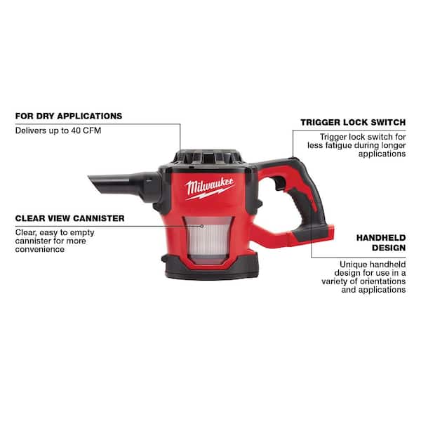 Milwaukee - Bagless M18 18-Volt Lithium-Ion Cordless HEPA Compact Handheld Vacuum (Tool-Only)