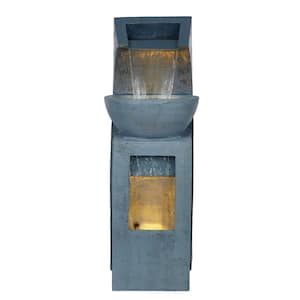41 in. Tall Basin Waterfall Fountain with LED Lights, Gray