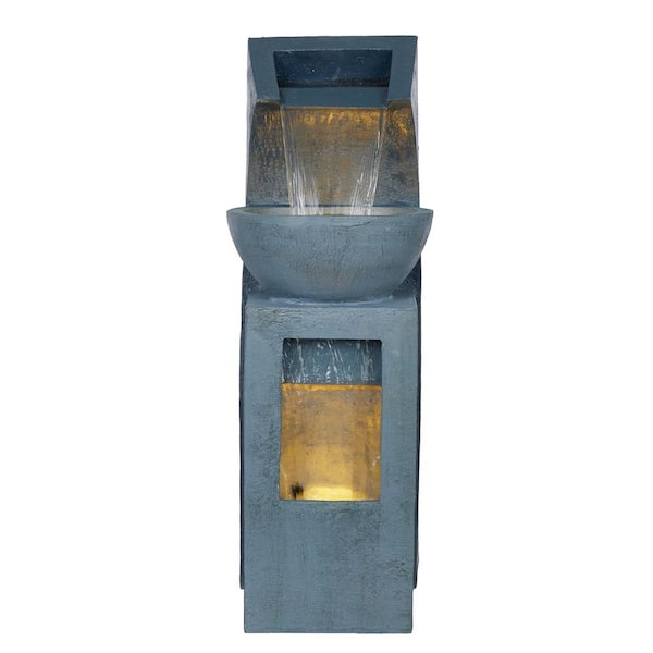 41 in. Tall Basin Waterfall Fountain with LED Lights, Gray