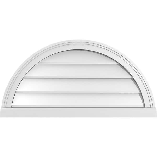 Ekena Millwork 32 in. x 16 in. Half Round Surface Mount PVC Gable Vent: Decorative with Brickmould Sill Frame