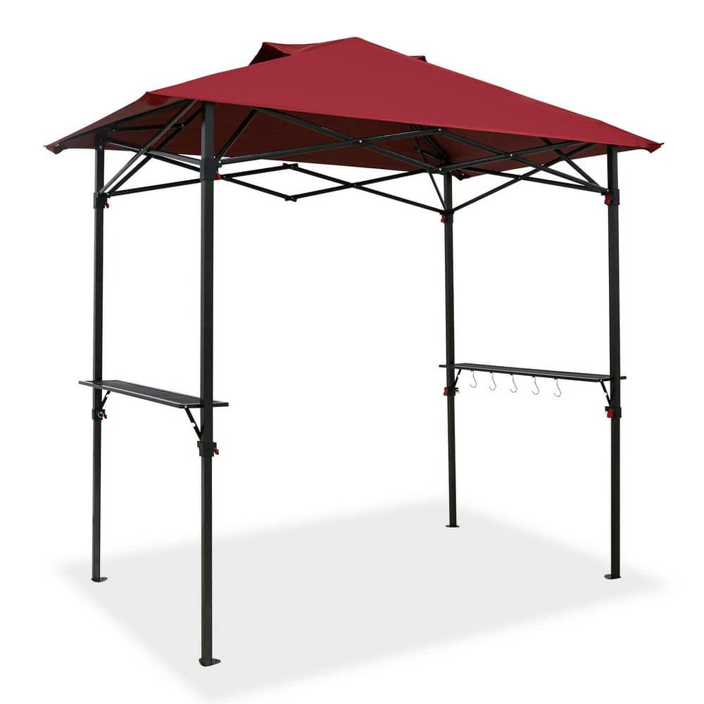Red 8x5 Metal Pop-Up Grill Gazebo with Shelves