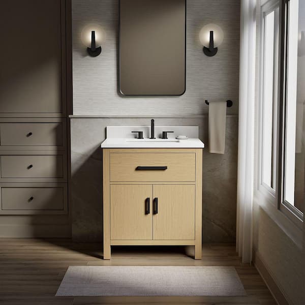 Kresla 31 in. Single Sink Freestanding Light Oak Bath Vanity with White Quartz Top Assembled