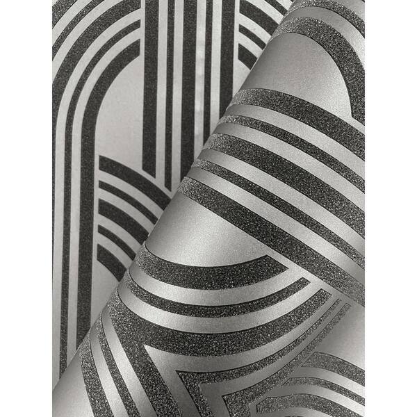 Lempicka Black Art Deco Motif Paper Non-Pasted Non-Woven Metallic Wallpaper