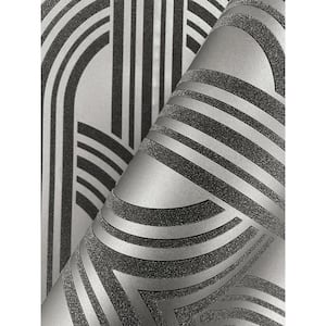 Pewter and Galaxy Glass Beaded Deco Arches Paper Unpasted Nonwoven Wallpaper Roll 57.5 sq. ft.
