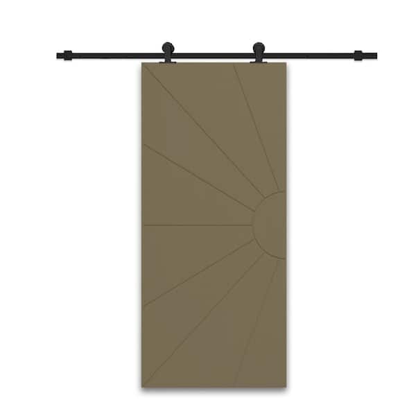 CALHOME 30 in. x 96 in. Olive Green Stained Composite MDF Paneled Interior Sliding Barn Door with Hardware Kit