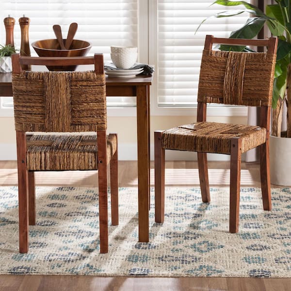 Chabela Natural Brown Seagrass and Light Brown Wood Dining Chair (Set of 2)